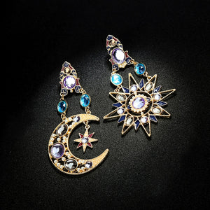 Celestial Sun And Moon Crystal Earrings