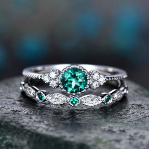 2Pcs  Green Blue Stone Crystal Rings