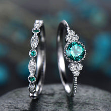 Load image into Gallery viewer, 2Pcs  Green Blue Stone Crystal Rings