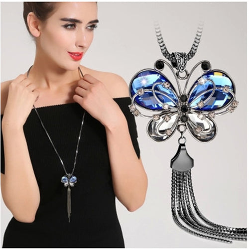 Blue Crystal Butterfly Necklace