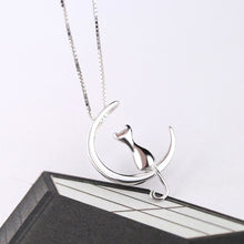 Load image into Gallery viewer, Cat Moon Silver Necklace