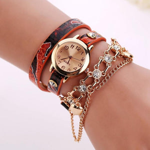 Leather and Rhinestone Rivet Chain Bracelet Watch