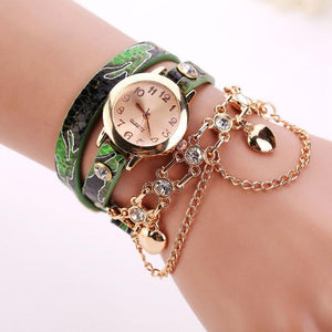 Leather and Rhinestone Rivet Chain Bracelet Watch
