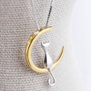 Cat Moon Silver Necklace