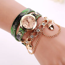 Load image into Gallery viewer, Leather and Rhinestone Rivet Chain Bracelet Watch