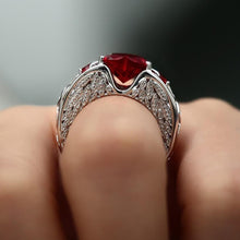 Load image into Gallery viewer, Birthstone Garnet Heart Angel Wing Ring