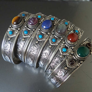 Tibetan Antique Silver Open Cuff Bangle