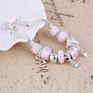 Pink Crystal Charm Silver Bracelets & Bangles