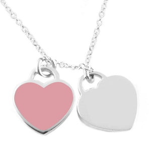 Stainless Steel Heart Necklace Pendant Green&Pink