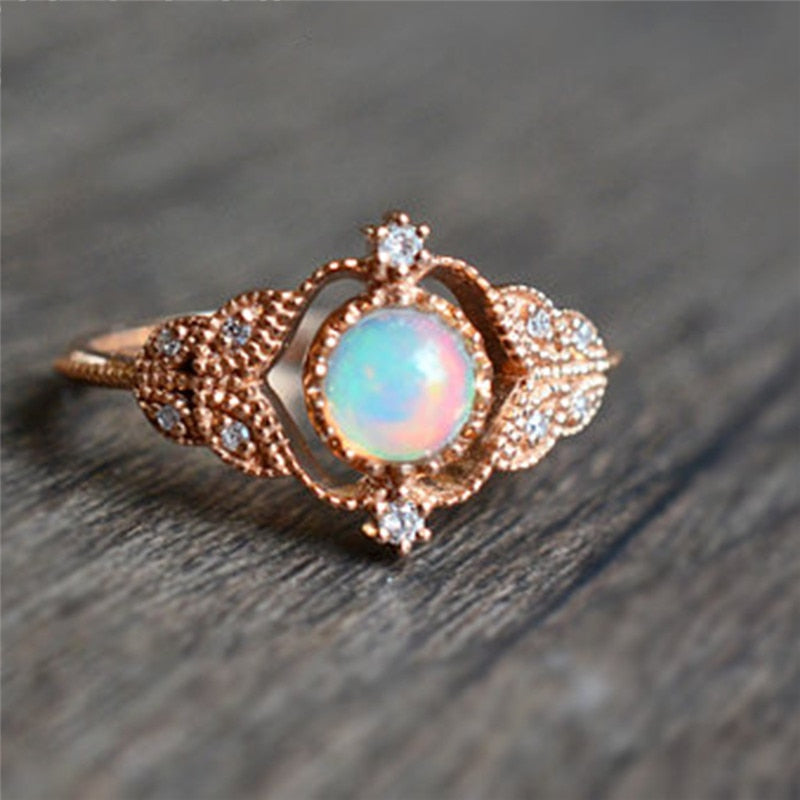Rainbow Opal Rose Gold Ring