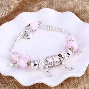Pink Crystal Charm Silver Bracelets & Bangles