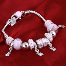 Load image into Gallery viewer, Pink Crystal Charm Silver Bracelets &amp; Bangles
