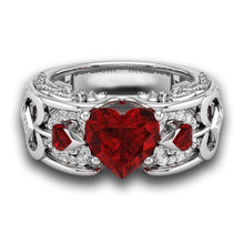 Load image into Gallery viewer, Birthstone Garnet Heart Angel Wing Ring