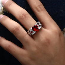 Load image into Gallery viewer, Birthstone Garnet Heart Angel Wing Ring
