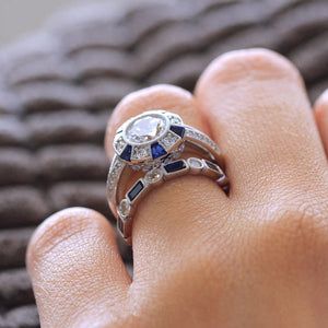 Fashion 2pc Luxury Blue Wedding Ring