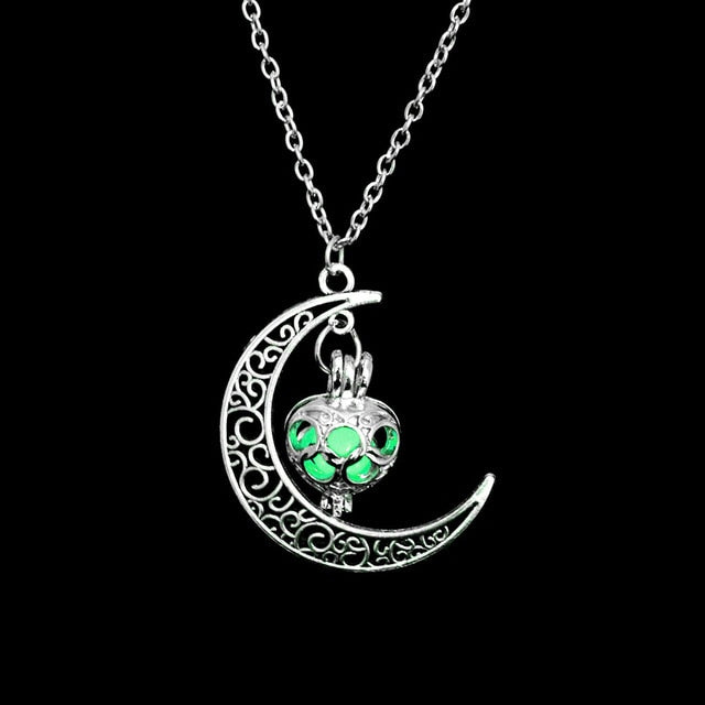 Buy Moon Glowing in the Dark Necklace Silver Crescent Moon Jewelry Glowing  Full Moon Pendant Solar System Galaxy Space Luna Nebula Science Online in  India - Etsy
