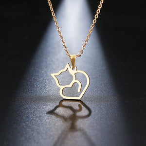 Gold And Silver Color Cat  Necklace