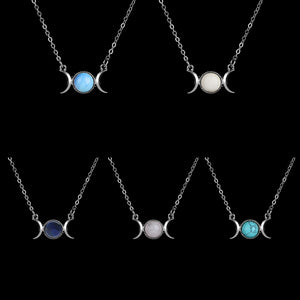 Natural Stone Triple Moon Goddess Necklace