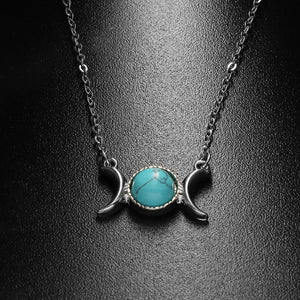 Natural Stone Triple Moon Goddess Necklace