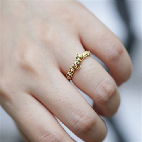 Dainty Small Bowknot Zircon Crystal Ring