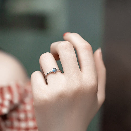 Dainty Natural Moonstone  Silver Ring